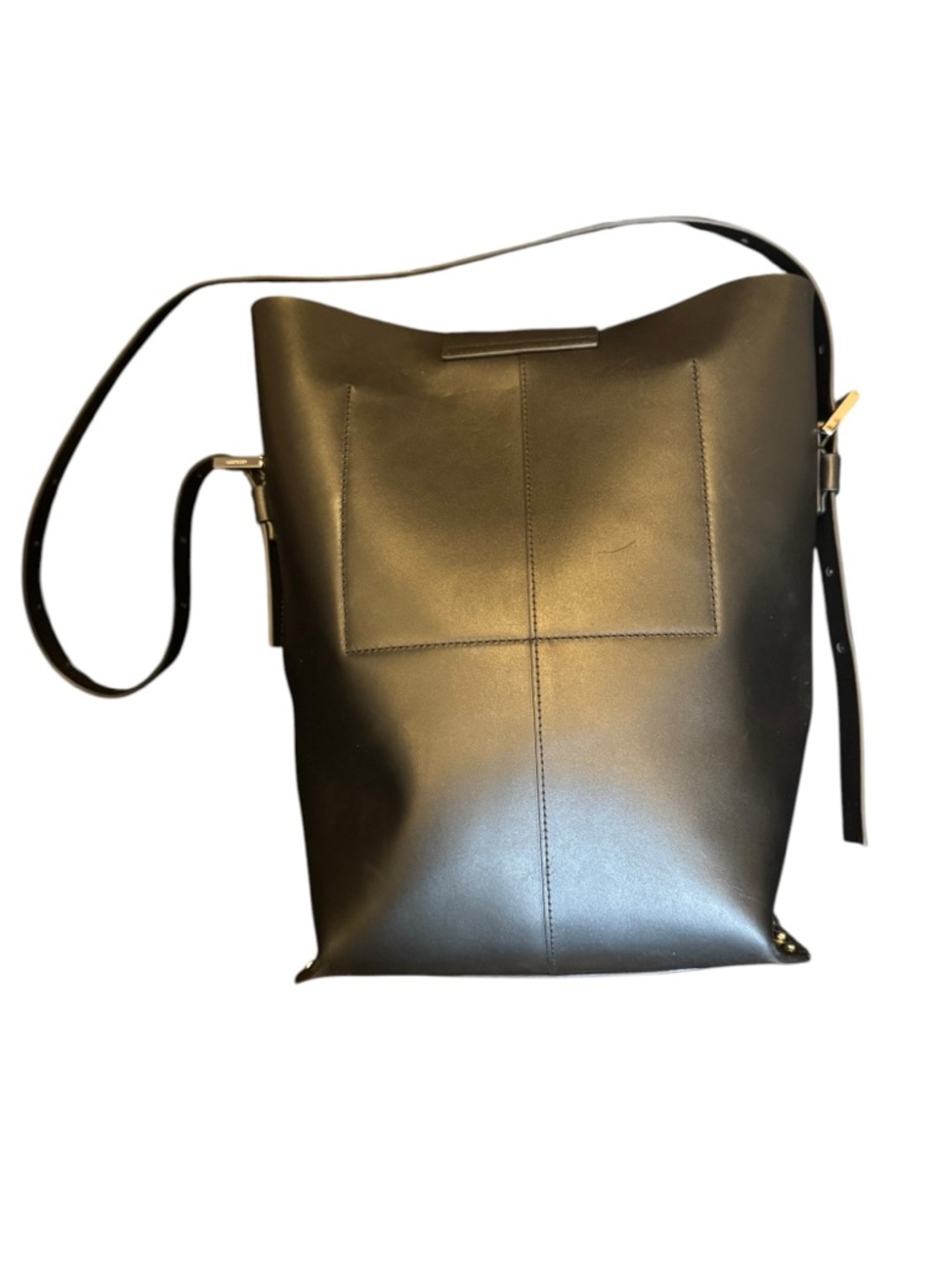 New All Saints Black Leather Miró Crossbody Bucket Shoulder Bag Purse Tote - Picture 2 of 8